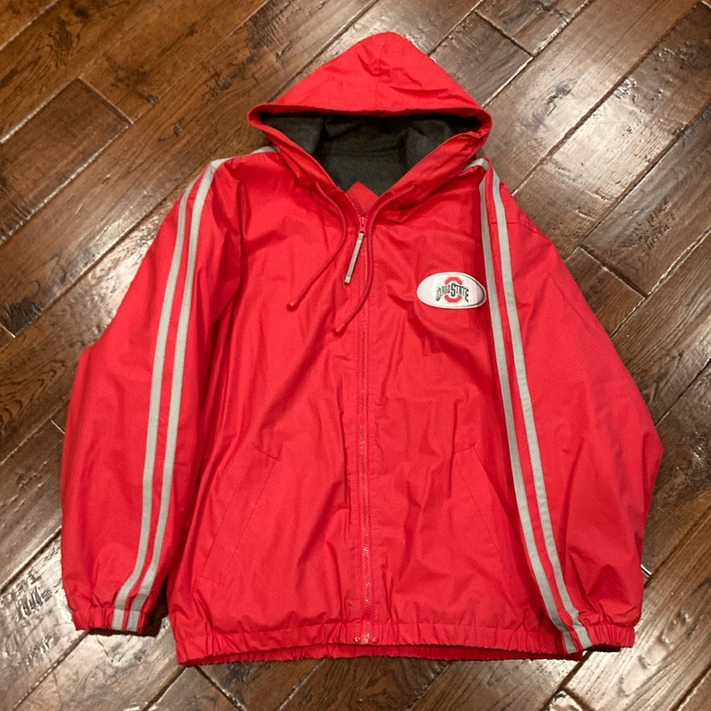 Men’s Ohio State Buckeyes Zipper Front Hooded Rain Jacket Size Large USED